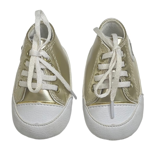 new Bento Bebe De Grife ★ Gold Star Newborn Baby Booties Sneaker ★ Metallic Gold - Picture 7 of 16